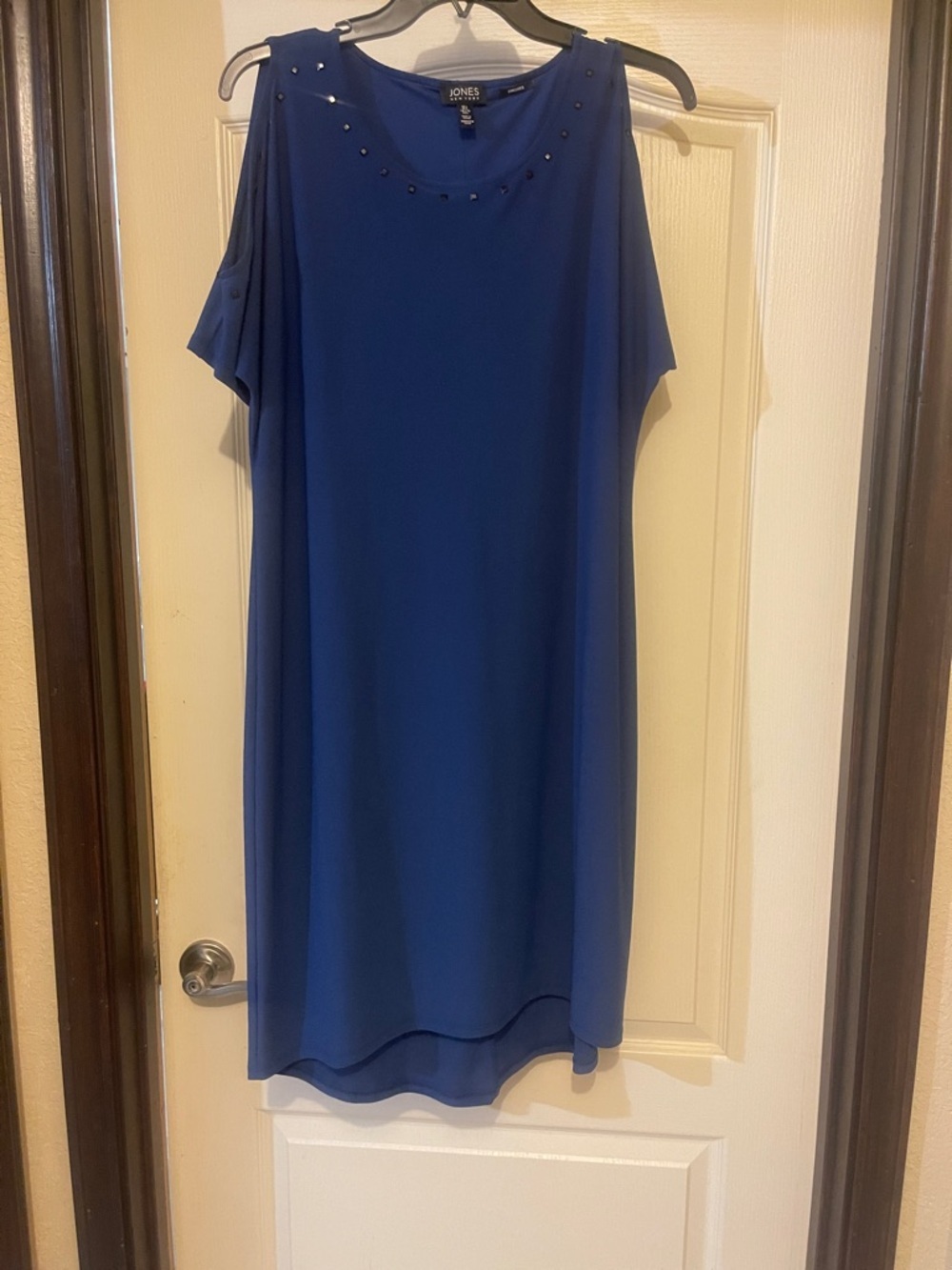 Jones New York Cobalt Blue Stud-Trim Scoop Neck Dress